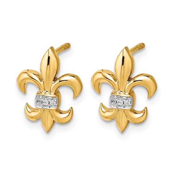 14k White Gold Diamond Fleur de Lis Post Earrings