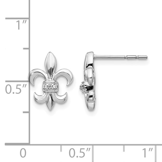 14k White Gold Diamond Fleur de Lis Post Earrings