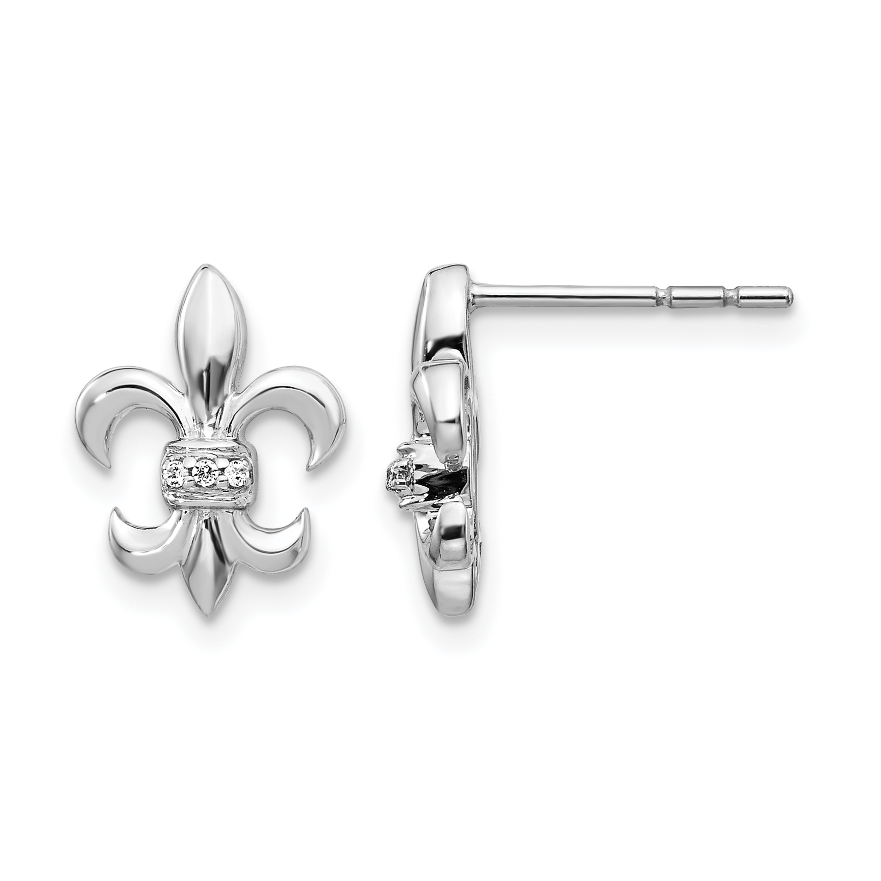 14k White Gold Diamond Fleur de Lis Post Earrings (EM4072-002-WA)