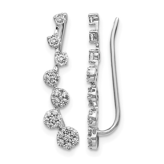 14k White Gold 1/2 carat Diamond Graduated Ear Climber Earrings