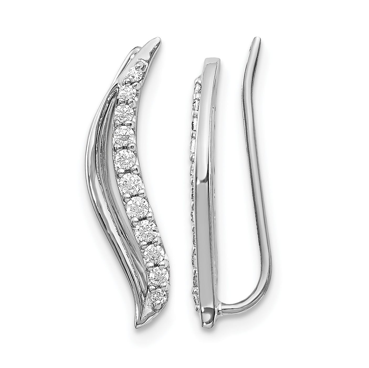 10k White Gold Diamond Wave Ear Climber Earrings (EM4156-025-1WA)
