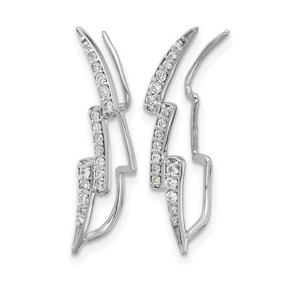 14k White Gold 1/3 carat Diamond Lightning Ear Climber Earrings