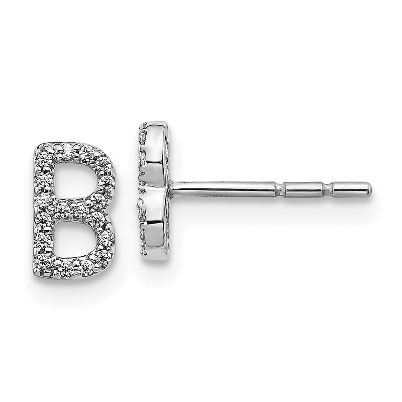 14K White Gold Lab Grown VS/SI+ G+ Dia Letter B Initial Post Earrings