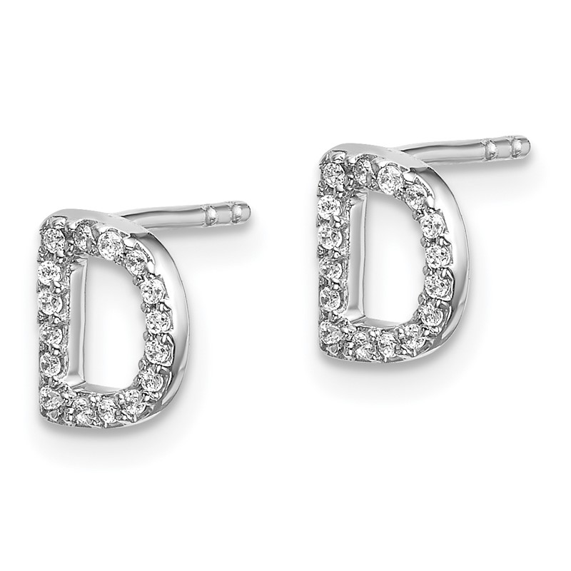 14K White Gold Lab Grown VS/SI+ G+ Dia Letter D Initial Post Earrings