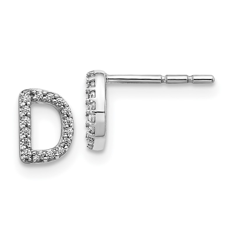 14K White Gold Lab Grown VS/SI+ G+ Dia Letter D Initial Post Earrings