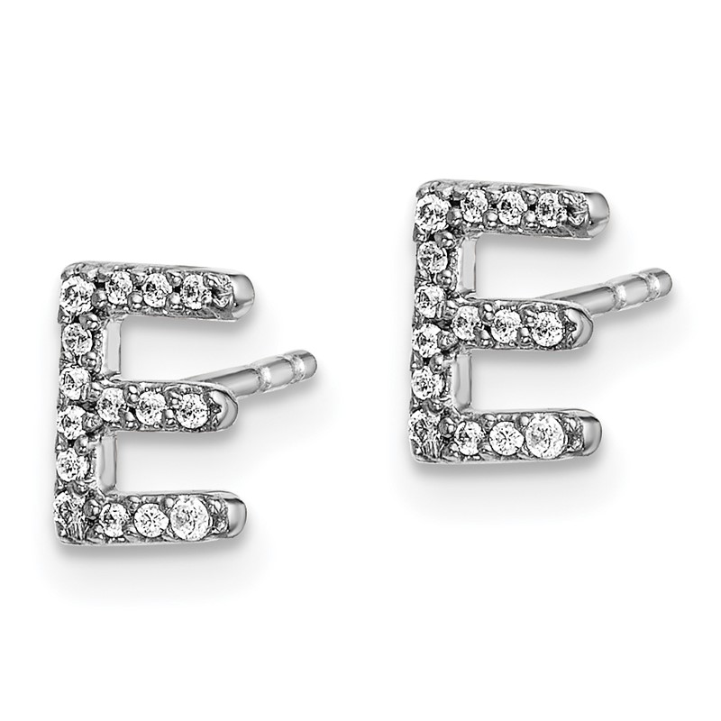 14K White Gold Lab Grown VS/SI+ G+ Dia Letter E Initial Post Earrings