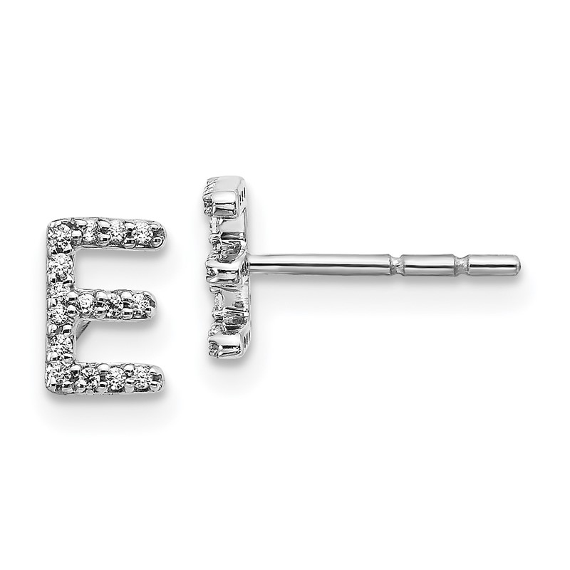 14K White Gold Lab Grown VS/SI+ G+ Dia Letter E Initial Post Earrings