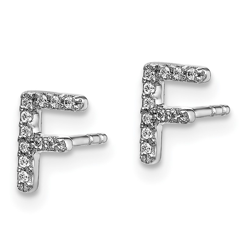 14K White Gold Lab Grown VS/SI+ G+ Dia Letter F Initial Post Earrings