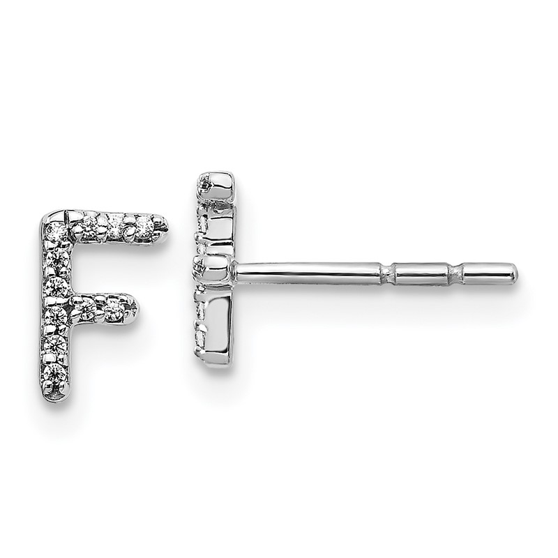 14K White Gold Lab Grown VS/SI+ G+ Dia Letter F Initial Post Earrings