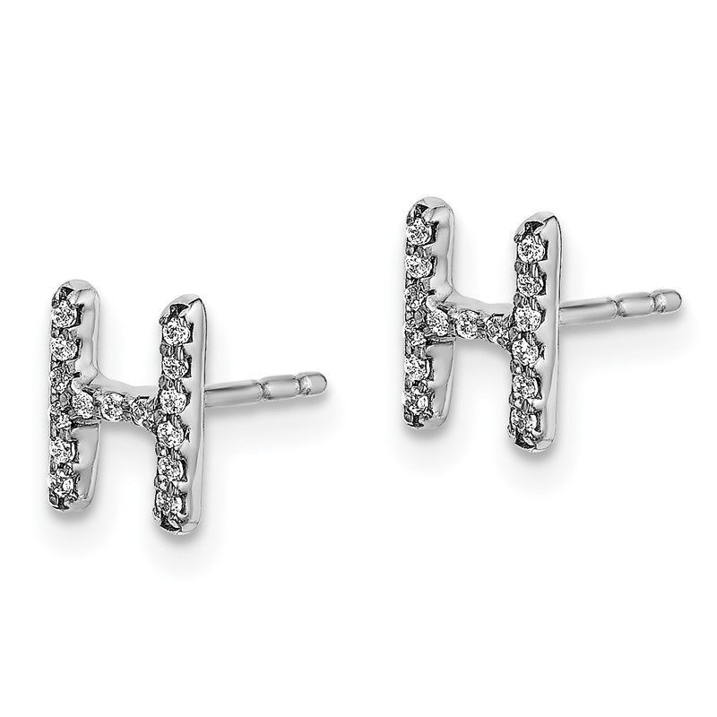 14K White Gold Lab Grown VS/SI+ G+ Dia Letter Hnitial Post Earrings