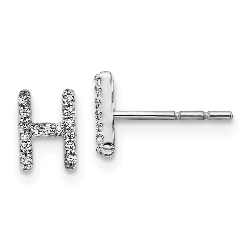 14K White Gold Lab Grown VS/SI+ G+ Dia Letter Hnitial Post Earrings