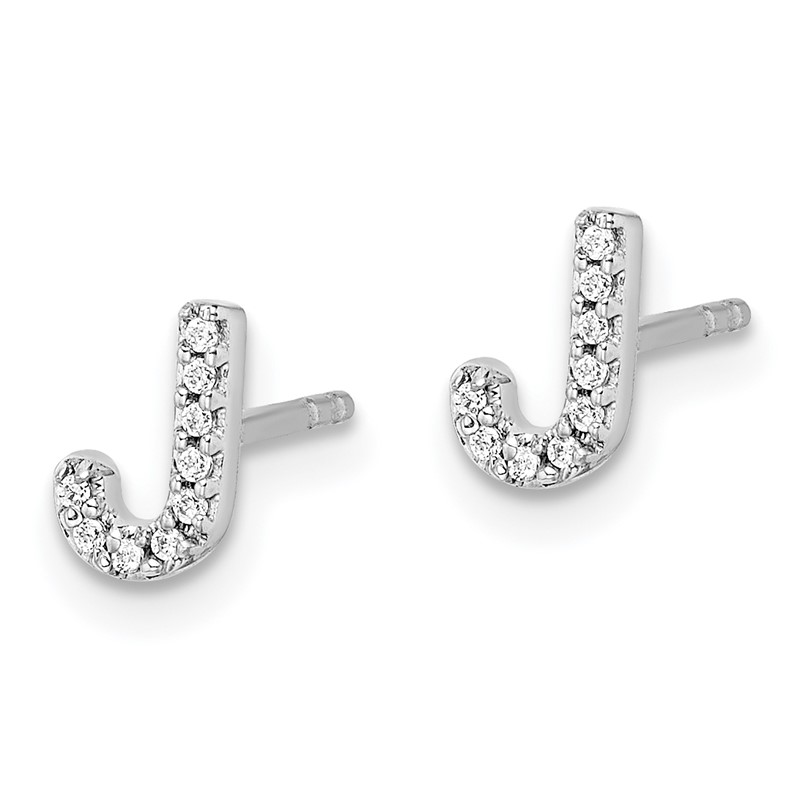 14K White Gold Lab Grown VS/SI+ G+ Dia Letter J Initial Post Earrings