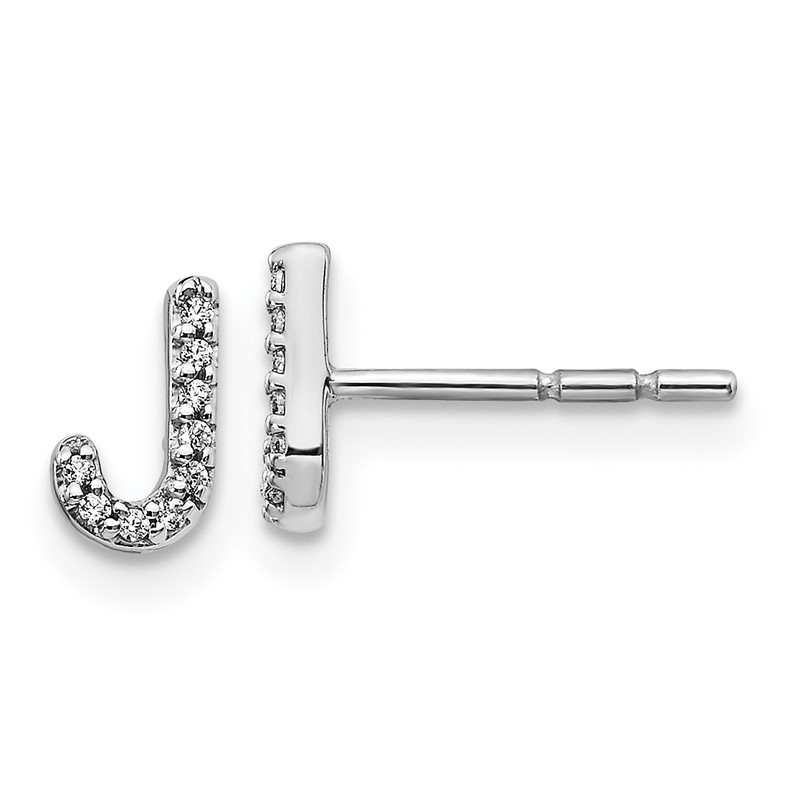 14K White Gold Lab Grown VS/SI+ G+ Dia Letter J Initial Post Earrings