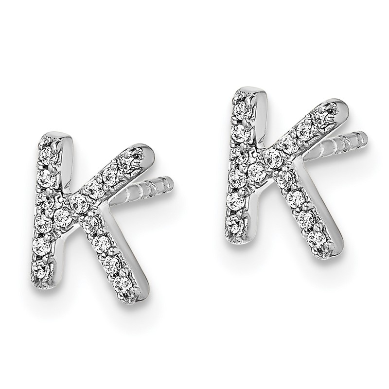 14K White Gold Lab Grown VS/SI+ G+ Dia Letter K Initial Post Earrings