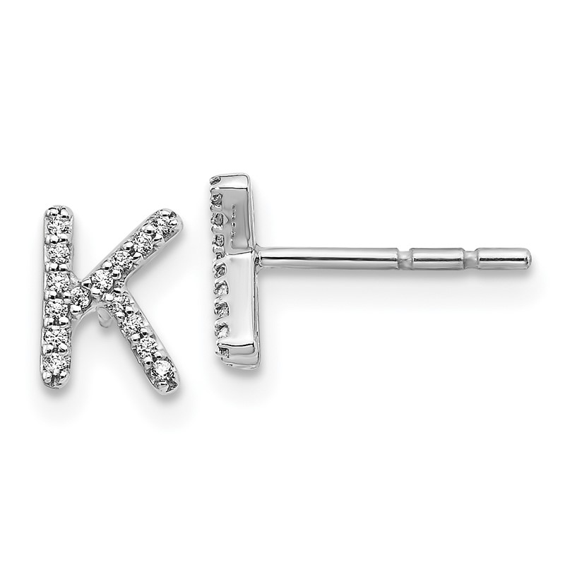 14K White Gold Lab Grown VS/SI+ G+ Dia Letter K Initial Post Earrings