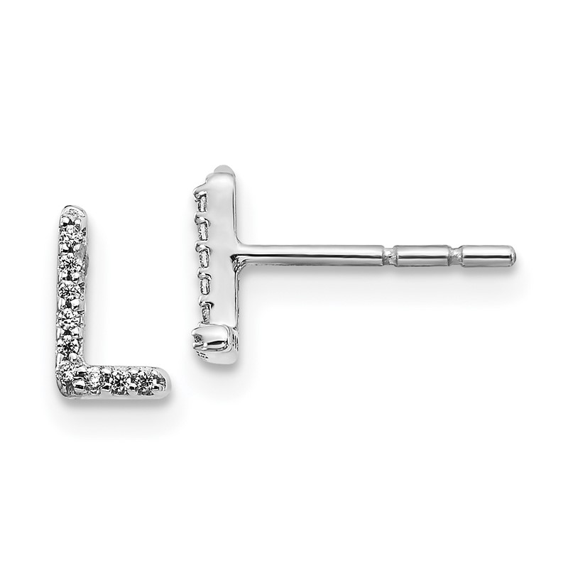 14K White Gold Lab Grown VS/SI+ G+ Dia Letter L Initial Post Earrings