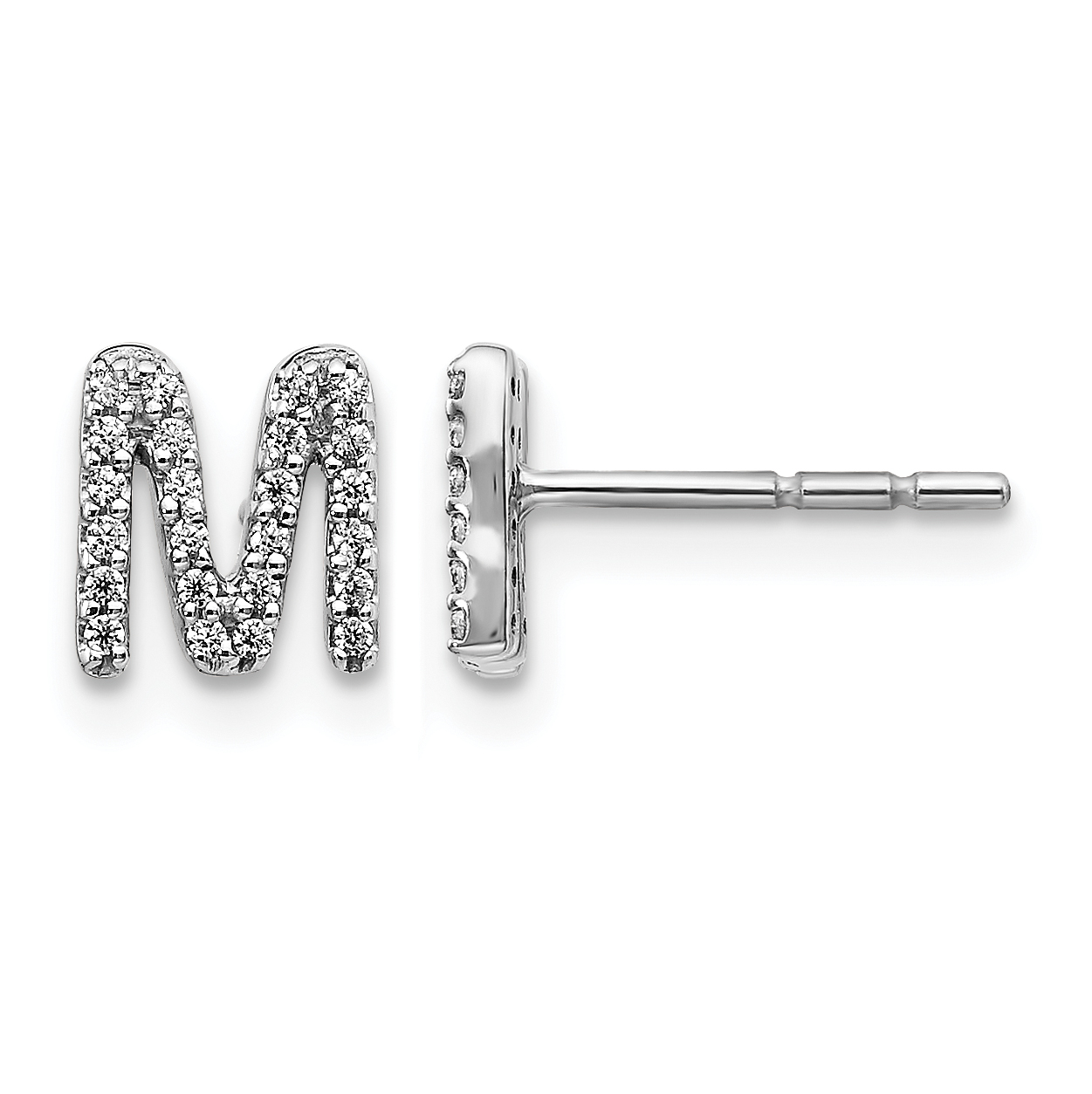 14k White Gold Diamond Initial M Earrings (EM4169M-015-WA)