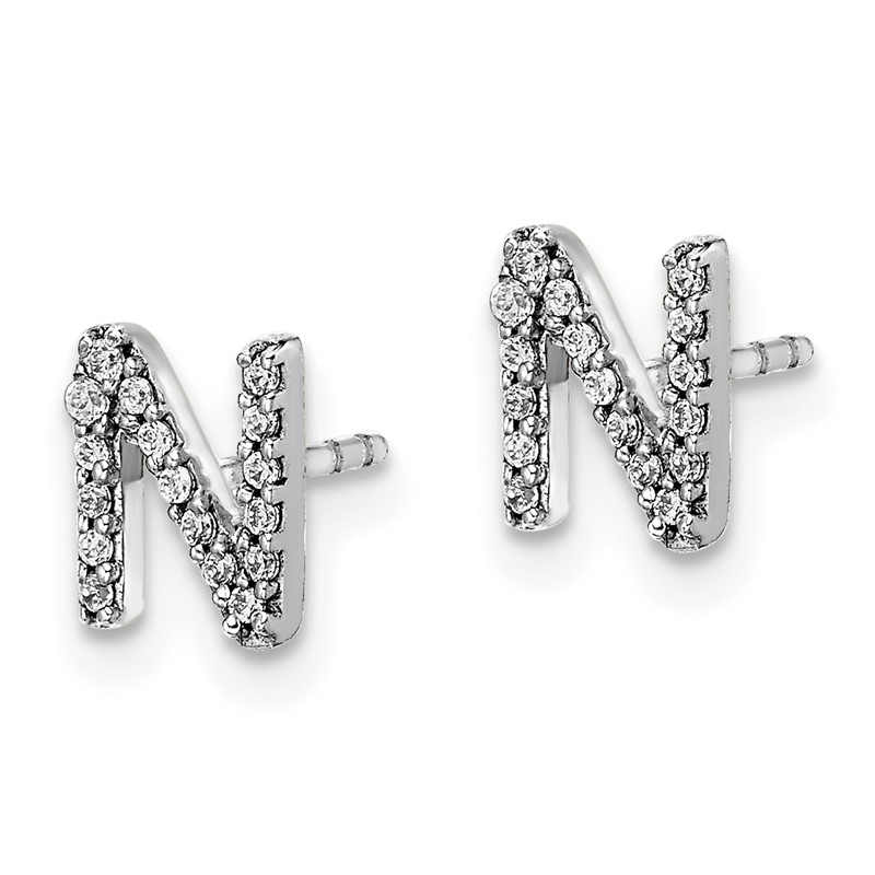 14K White Gold Lab Grown VS/SI+ G+ Dia Letter N Initial Post Earrings