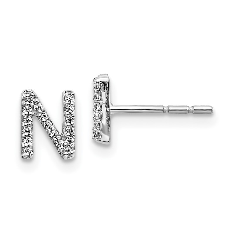 14K White Gold Lab Grown VS/SI+ G+ Dia Letter N Initial Post Earrings