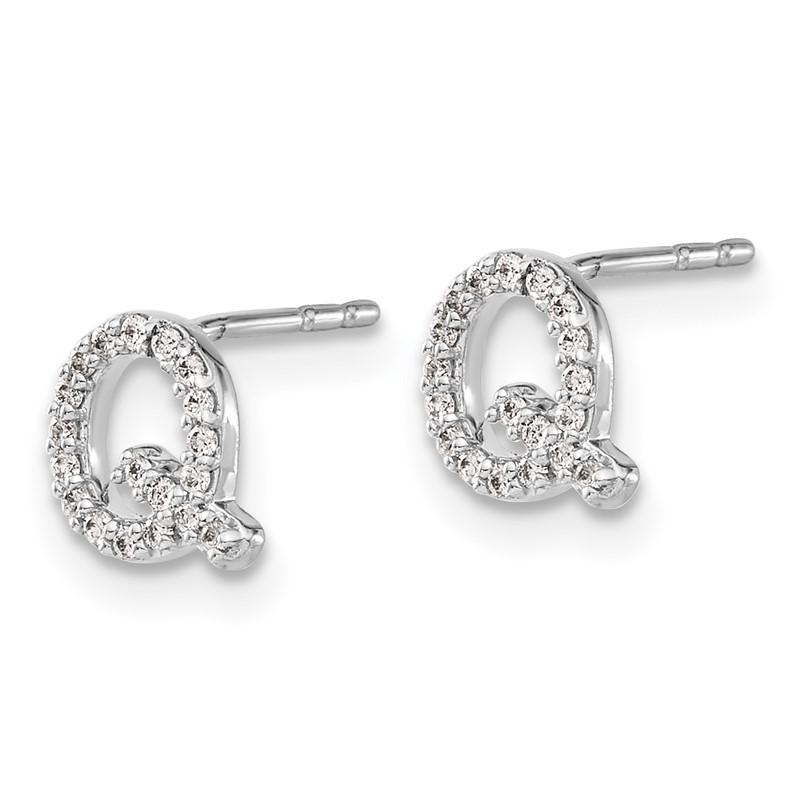 14K White Gold Lab Grown VS/SI+ G+ Dia Letter Q Initial Post Earrings