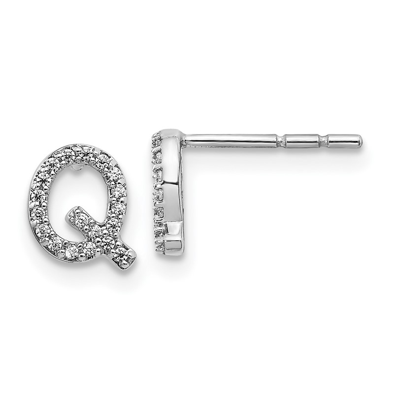 14K White Gold Lab Grown VS/SI+ G+ Dia Letter Q Initial Post Earrings