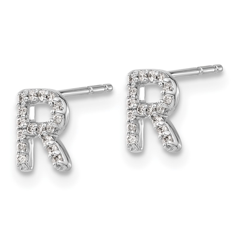14K White Gold Lab Grown VS/SI+ G+ Dia Letter R Initial Post Earrings