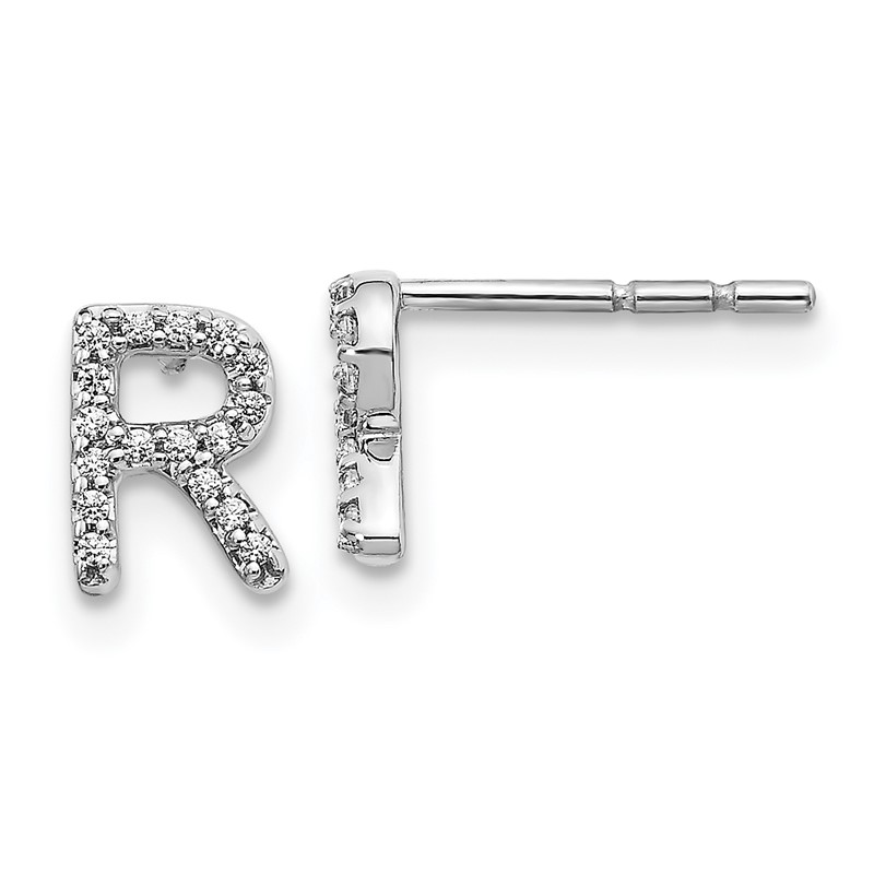 14K White Gold Lab Grown VS/SI+ G+ Dia Letter R Initial Post Earrings