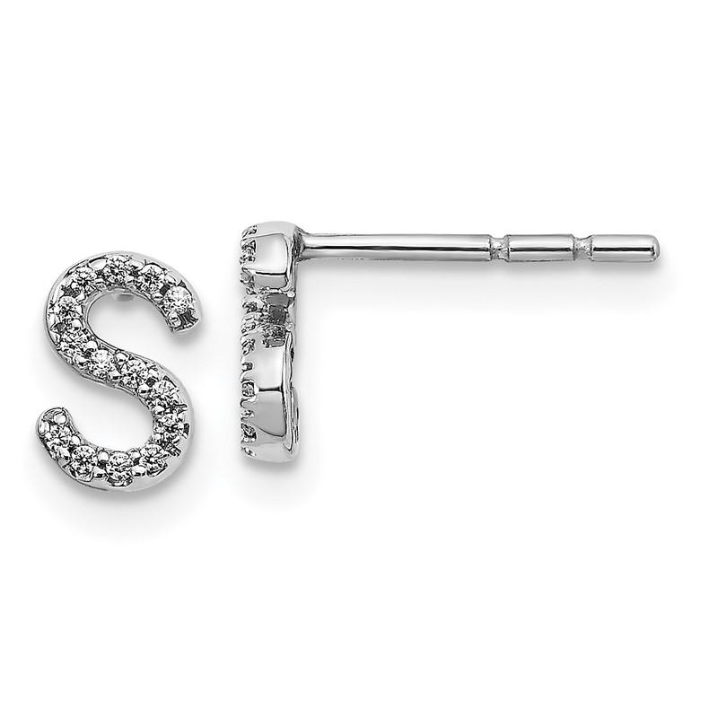 14K White Gold Lab Grown VS/SI+ G+ Dia Letter S Initial Post Earrings