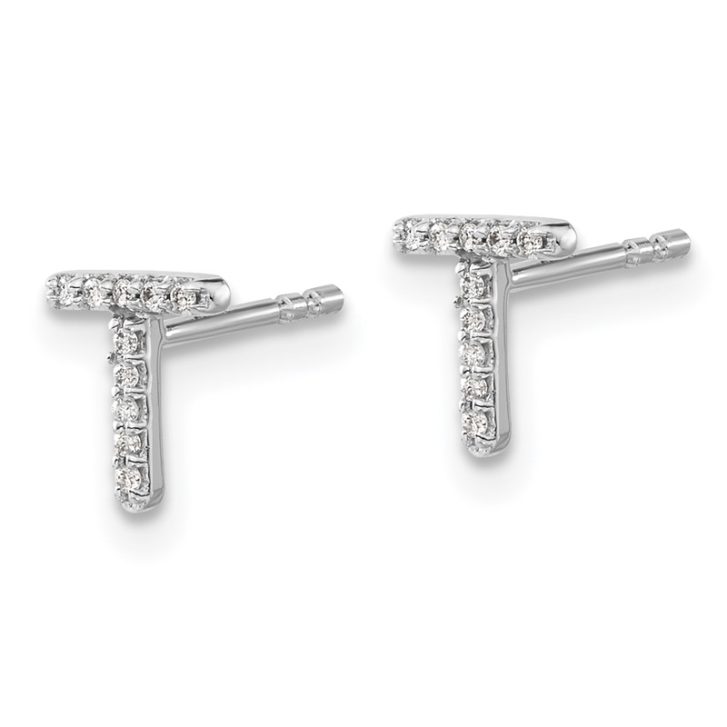 14K White Gold Lab Grown VS/SI+ G+ Dia Letter T Initial Post Earrings