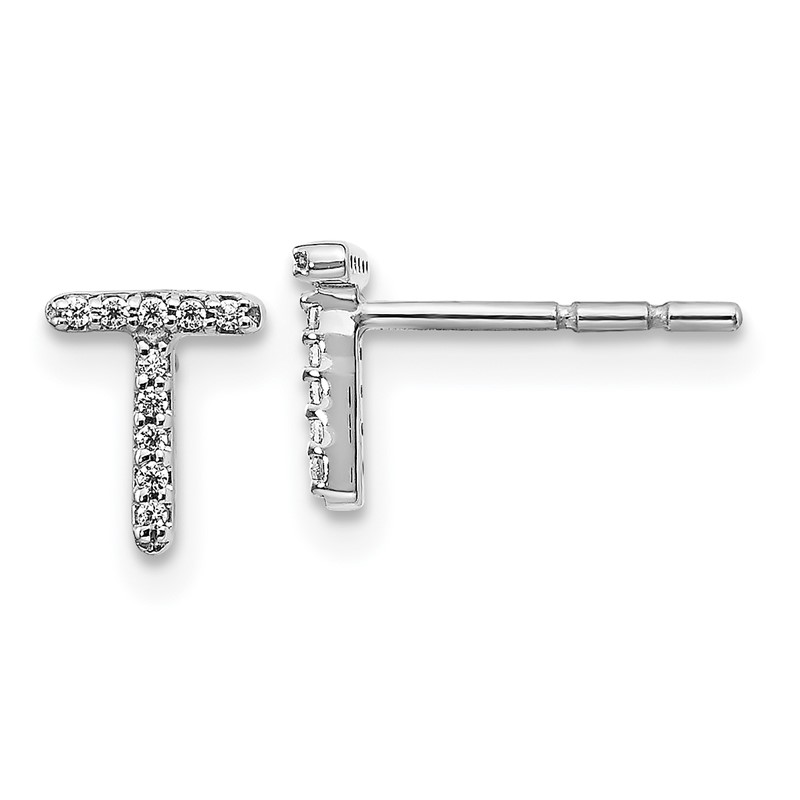 14K White Gold Lab Grown VS/SI+ G+ Dia Letter T Initial Post Earrings