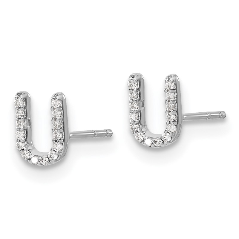 14K White Gold Lab Grown VS/SI+ G+ Dia Letter U Initial Post Earrings