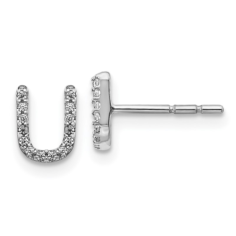 14K White Gold Lab Grown VS/SI+ G+ Dia Letter U Initial Post Earrings