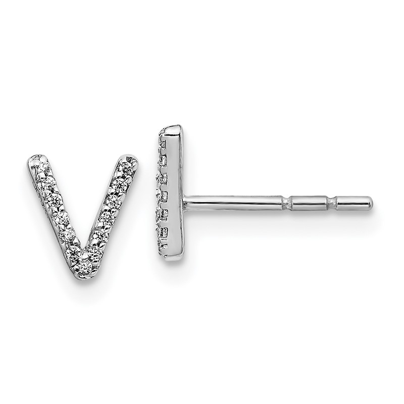 14K White Gold Lab Grown VS/SI+ G+ Dia Letter V Initial Post Earrings