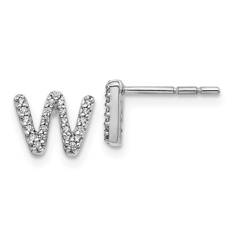 14K White Gold Lab Grown VS/SI+ G+ Dia Letter W Initial Post Earrings