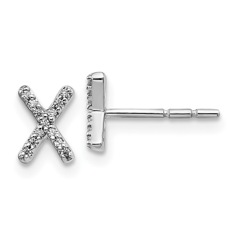 14K White Gold Lab Grown VS/SI+ G+ Dia Letter X Initial Post Earrings