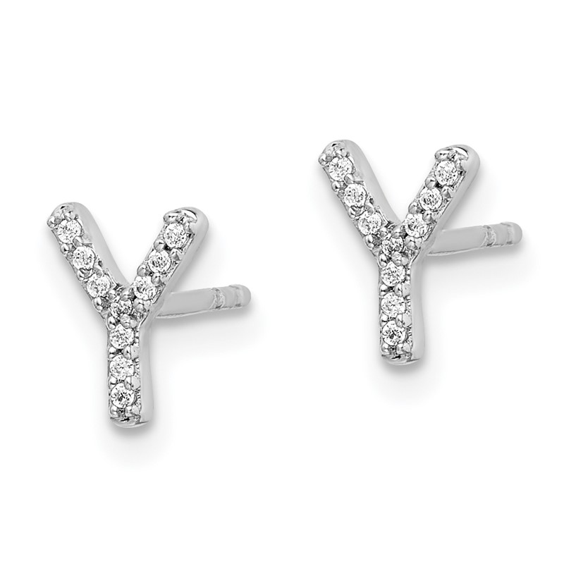14K White Gold Lab Grown VS/SI+ G+ Dia Letter Y Initial Post Earrings