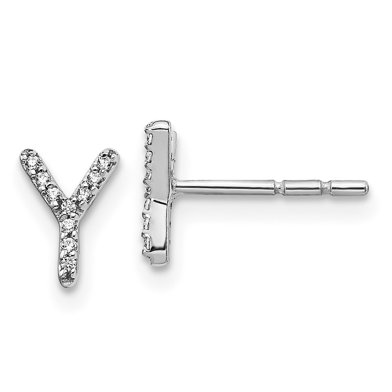 14K White Gold Lab Grown VS/SI+ G+ Dia Letter Y Initial Post Earrings