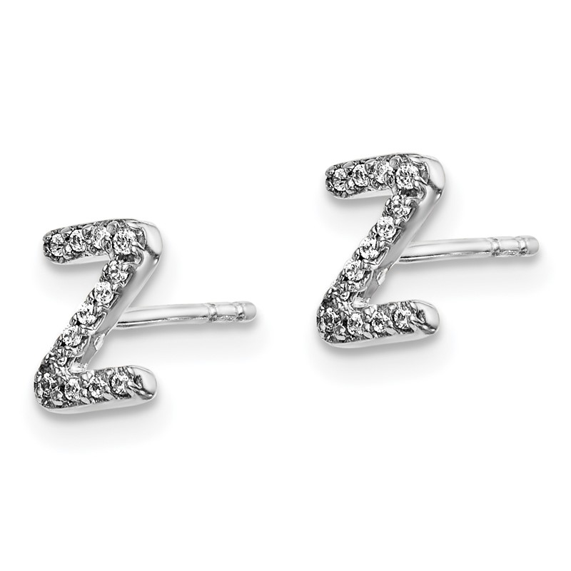 14K White Gold Lab Grown VS/SI+ G+ Dia Letter Z Initial Post Earrings