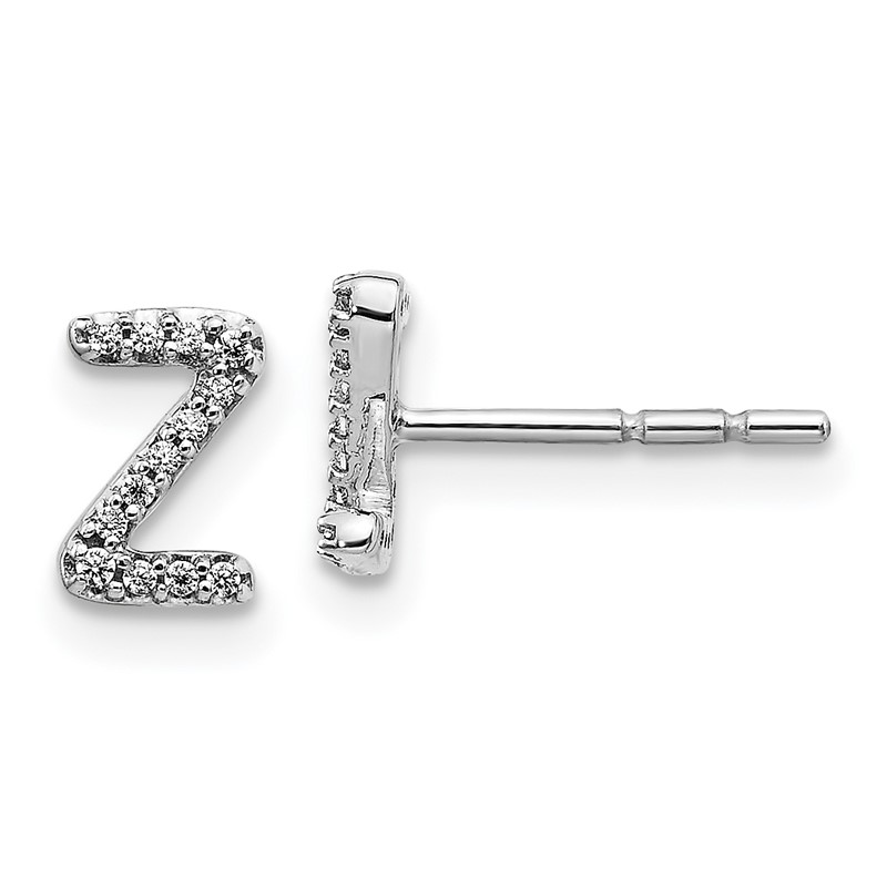 14K White Gold Lab Grown VS/SI+ G+ Dia Letter Z Initial Post Earrings