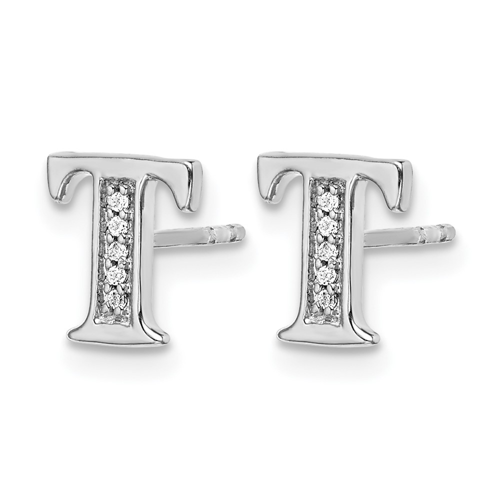 14k White Gold Diamond Initial T Earrings (EM4170T-003-WA)