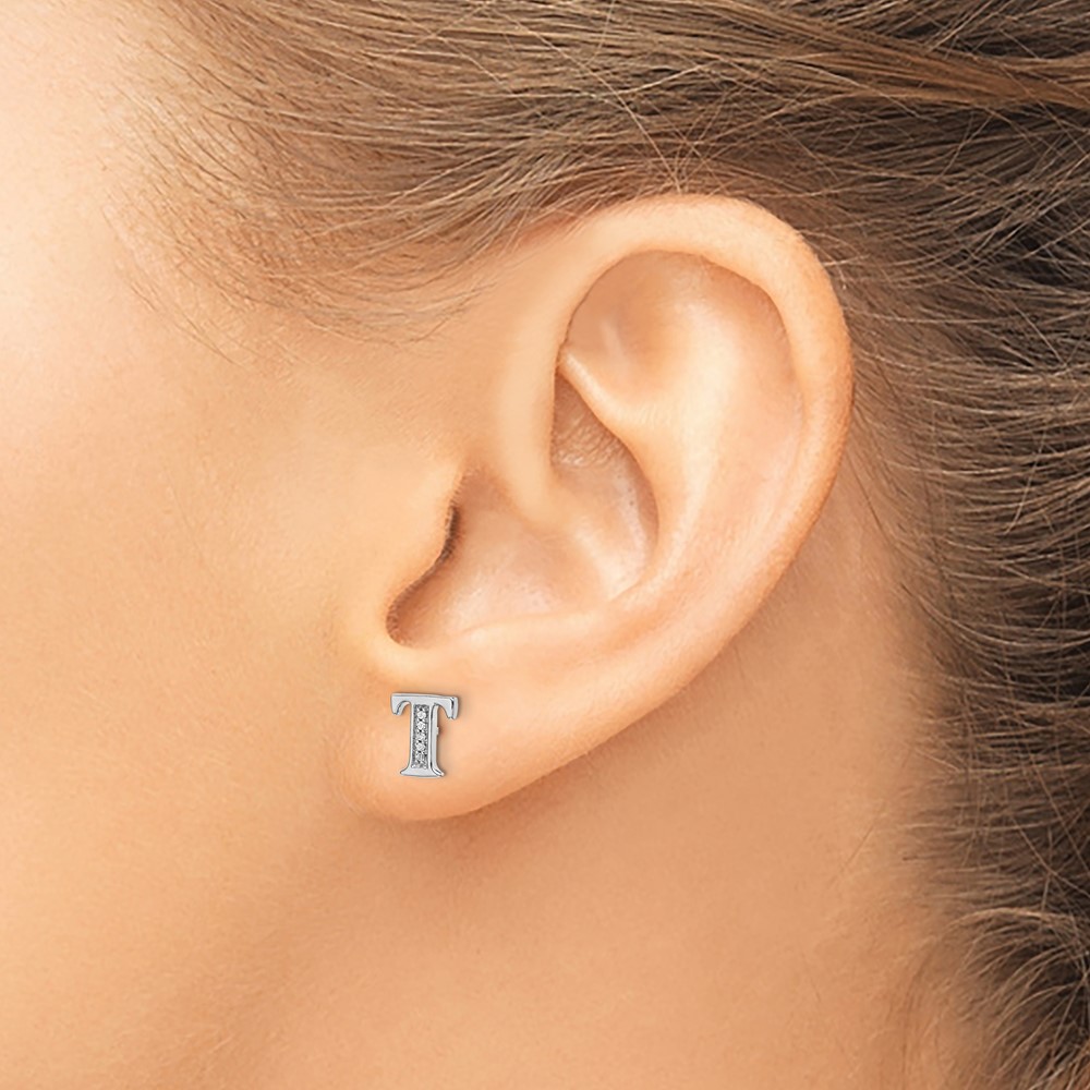 14k White Gold Diamond Initial T Earrings (EM4170T-003-WA)