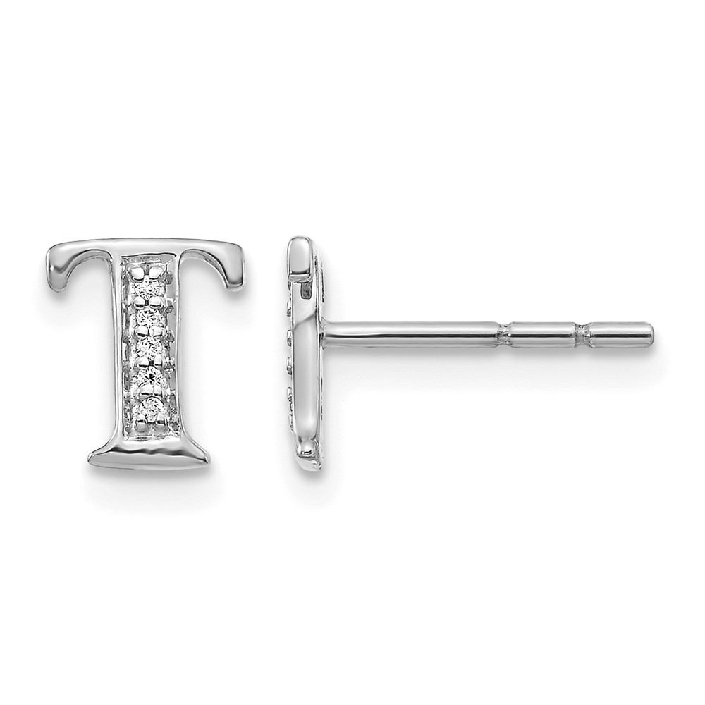 14k White Gold Diamond Initial T Earrings (EM4170T-003-WA)