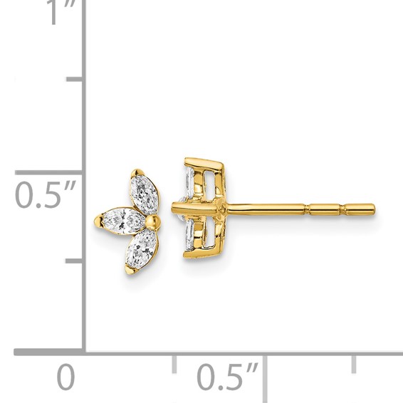 14k 3-stone 1/4 carat Marquise Diamond Post Earrings