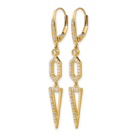 14k 1/2 carat Diamond Triangle Dangle Leverback Earrings