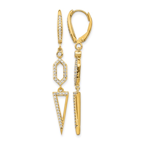 14k 1/2 carat Diamond Triangle Dangle Leverback Earrings