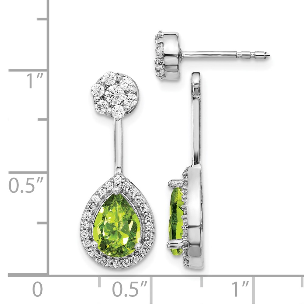 14k White Gold Diamond/Pear Peridot Front/Back Earrings (EM4199-PE-062-WA)