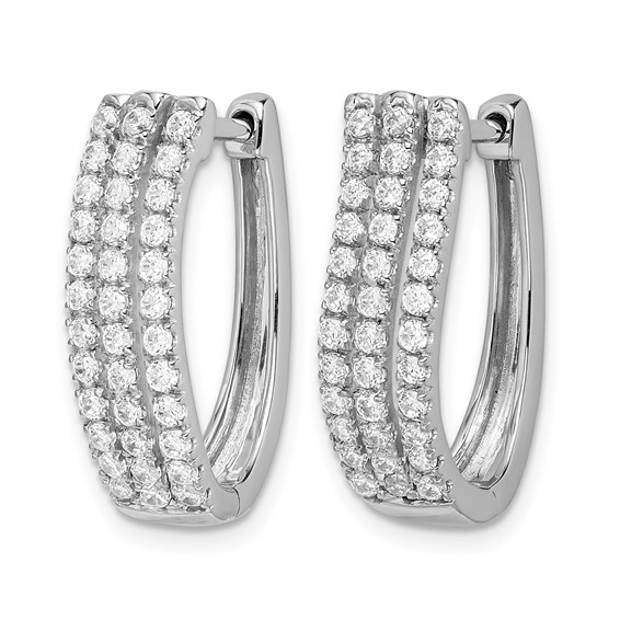 14k White Gold 3-row 1 carat Diamond Hinged Hoop Earrings