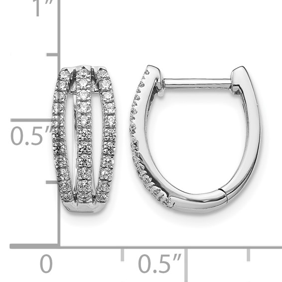14k White Gold 3-row 1/2 carat Diamond Hinged Hoop Earrings