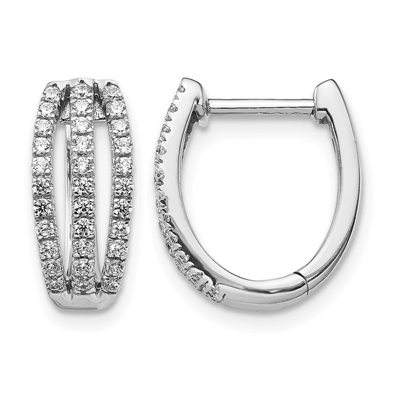 14k White Gold 3-row 1/2 carat Diamond Hinged Hoop Earrings