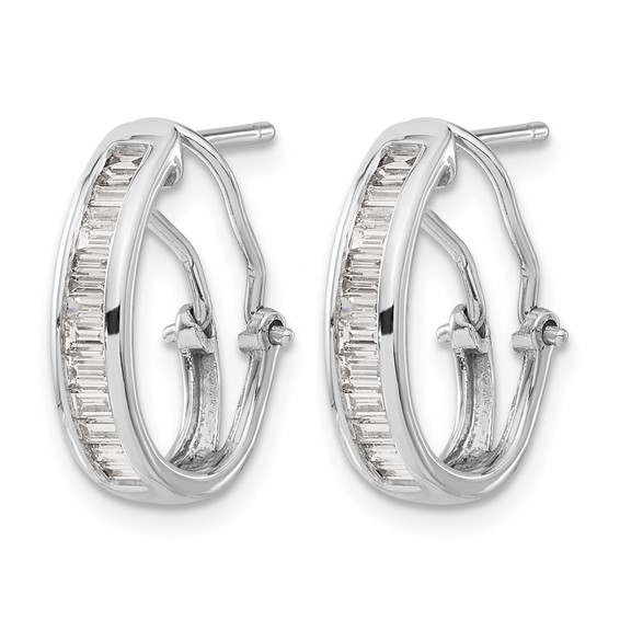 14k White Gold 1/2 carat Baguette Diamond Channel-set Omega Back Hoop Earrings